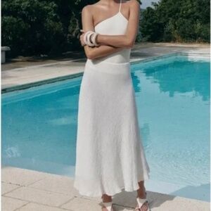 Zara 100% Linen Frayed Midi Skirt Ecru Crinkled Cotton Lining Quiet Luxury Med